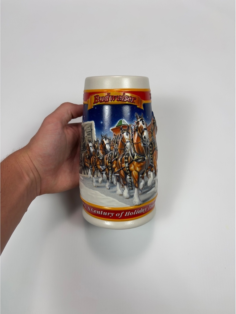 Vintage 1999 Budweiser Holiday Stein CS389 Clydesdales Century of Tradition Beer